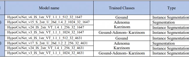 Overview of the trained models for cell classification in CRC.