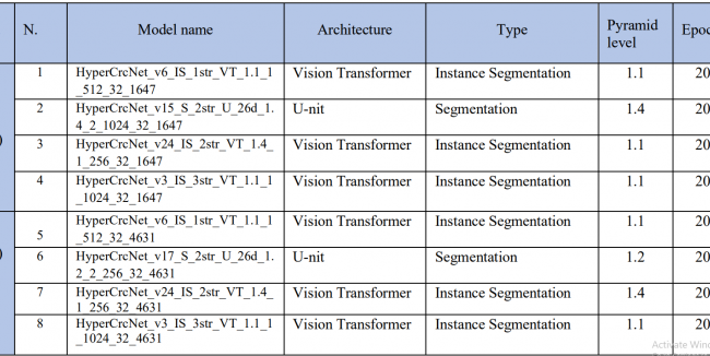 Overview of the trained models with the respective hyperparameters.