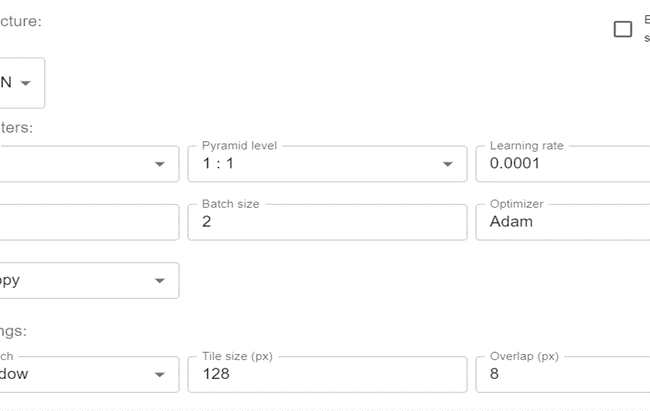 Choosing from advanced settings fortraining process